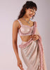 Peach Pink Ready-To-Wear Sequin Saree With Ruffle Borders And Potli