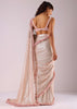 Peach Pink Ready-To-Wear Sequin Saree With Ruffle Borders And Potli