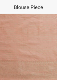 Peach Pink Handloom Banarasi Saree In Soft Silk With An Unstitched Blouse
