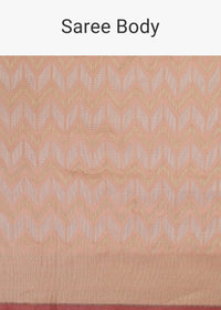 Peach Pink Handloom Banarasi Saree In Soft Silk With An Unstitched Blouse