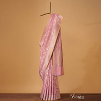 Peach Pink Handloom Banarasi Saree In Uppada Silk With Meenakari Rose Gold Weave And Unstitched Blouse