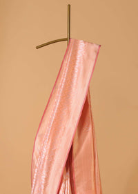 Peach Pink Handloom Banarasi Saree In Soft Silk With An Unstitched Blouse