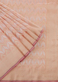 Peach Pink Handloom Banarasi Saree In Soft Silk With An Unstitched Blouse