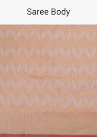 Peach Pink Handloom Banarasi Saree In Soft Silk With An Unstitched Blouse