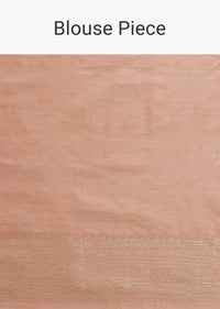 Peach Pink Handloom Banarasi Saree In Soft Silk With An Unstitched Blouse