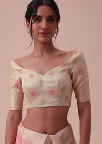 Peach Pink Kora Cotton Silk Saree With Meenakari Butti All over