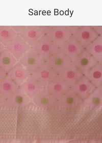Peach Pink Kora Cotton Silk Saree With Meenakari Butti All over