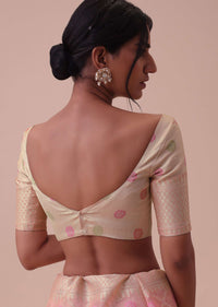 Peach Pink Kora Cotton Silk Saree With Meenakari Butti All over