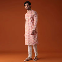 Peach Pink Sequins Embroidered Kurta Set In Silk