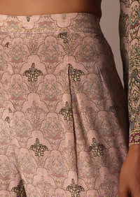 Peach Printed Embellished Kurta Palazzo Set