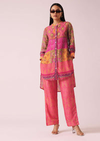 Peach Printed co ord set in Tussar Silk