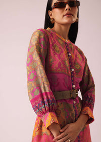 Peach Printed co ord set in Tussar Silk