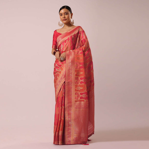 Peach Rangkat Saree With Woven Motifs