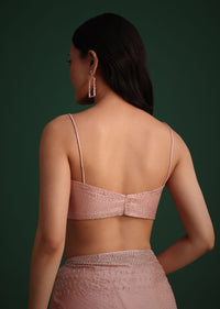 Peach Satin Heavy Embroidered Saree With Stones And Diamonds All Over
