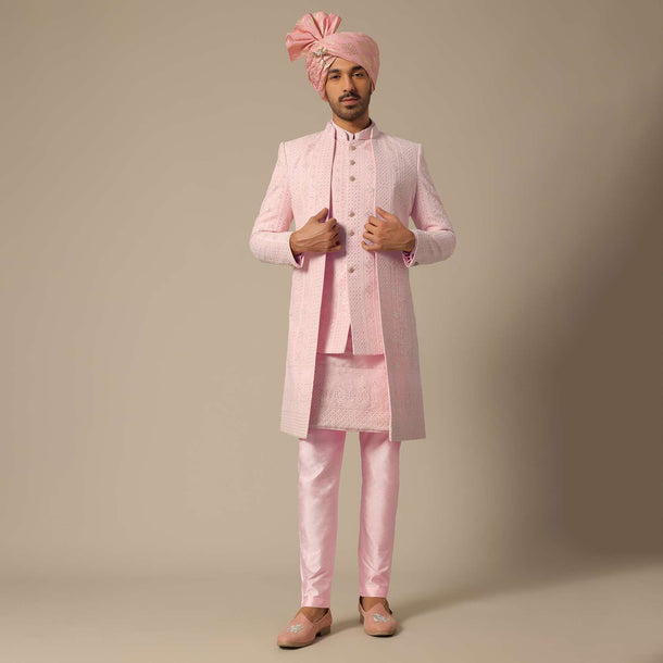 Pink Sequin Embellished Sherwani Set