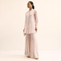 Peach Sequin Kurta And Sharara Set