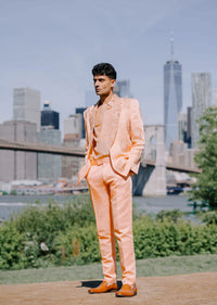 Peach Shawl Lapel Embellished Tuxedo With Shirt And Pants