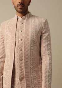 Peach Sherwani Set With Intricate Embroidery