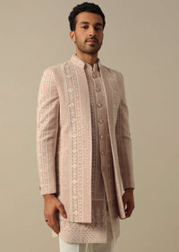 Peach Sherwani Set With Intricate Embroidery