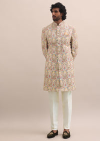 Peach Silk Jodhpuri Suit In Threadwork For Men