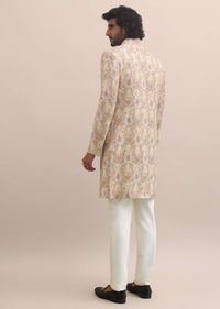 Peach Silk Jodhpuri Suit In Threadwork For Men