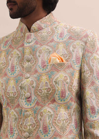 Peach Silk Jodhpuri Suit In Threadwork For Men