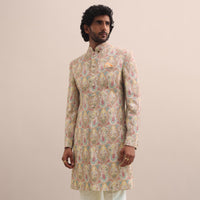 Peach Silk Jodhpuri Suit In Threadwork For Men