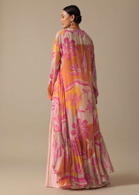 Peach Silk Lehenga Set With Floral Jacket