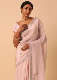 Peach Silk Saree With Gota Patti Work Border And Unstitched Blouse Piece