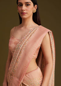 Peach Silk Woven Saree