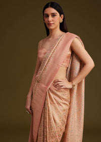 Peach Silk Woven Saree