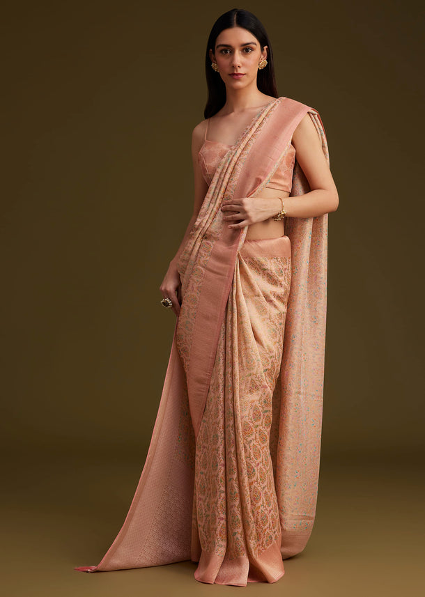 Peach Silk Woven Saree