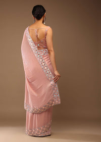 Peach Skin Saree With A Crop Top In Iridescent Foil Embellishment