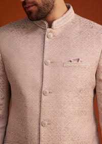 Peach Textured Bandhgala Suit