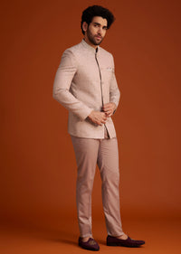 Peach Textured Bandhgala Suit