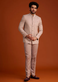 Peach Textured Bandhgala Suit