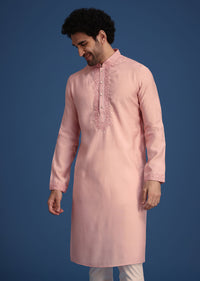 Peach Thread Hand Embroidered Kurta Set