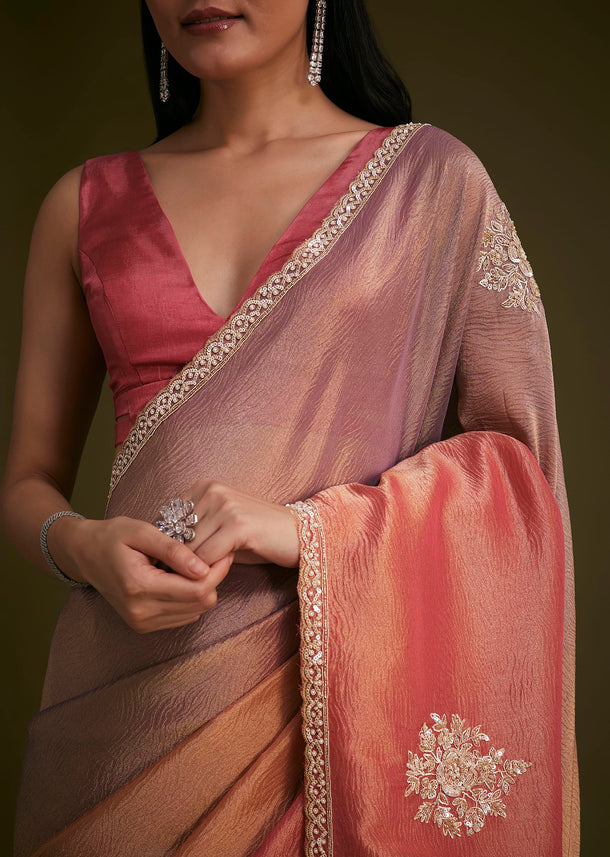 Peach Triple Shaded Tissue Saree