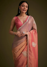 Peach Triple Shaded Tissue Saree