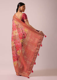 Peach Woven Rangkat Saree In Brocade Silk And Satin