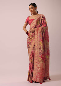 Peach Woven Rangkat Saree In Brocade Silk And Satin