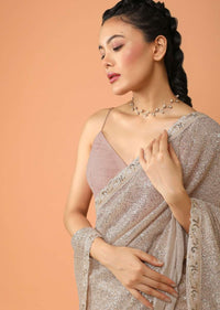 Peachy Beige Half And Half Saree In Crepe With Sequins Embellished Floral Motifs And Sequins Lycra Pallu Online - Kalki Fashion