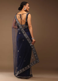 Peacoat Blue Saree With The Crop In Stones Embellishment