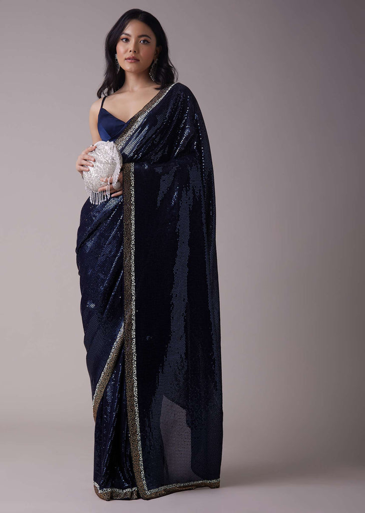 Persian Blue Sequins Saree With An Embellished Border