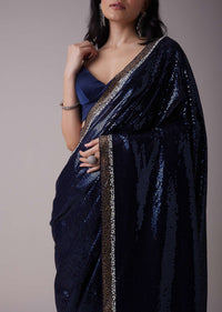 Persian Blue Sequins Saree With An Embellished Border