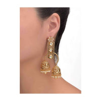 Peacock Carved Jhumkas With Pearls And Kundan Work Online - Kalki Fashion