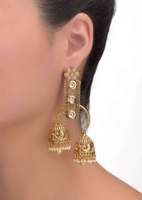 Peacock Carved Jhumkas With Pearls And Kundan Work Online - Kalki Fashion