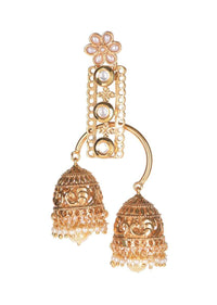 Peacock Carved Jhumkas With Pearls And Kundan Work Online - Kalki Fashion