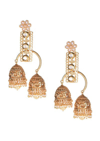 Peacock Carved Jhumkas With Pearls And Kundan Work Online - Kalki Fashion