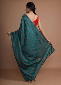 Peacock Green Saree In Silk With Resham Embroidered Floral Buttis